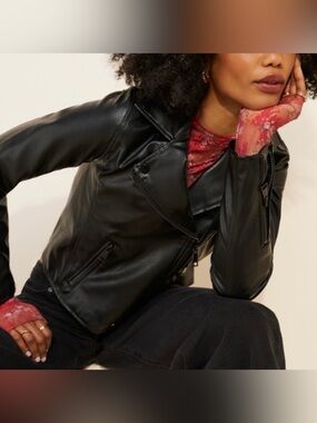 Women’s Black Faux Leather Moto Jacket